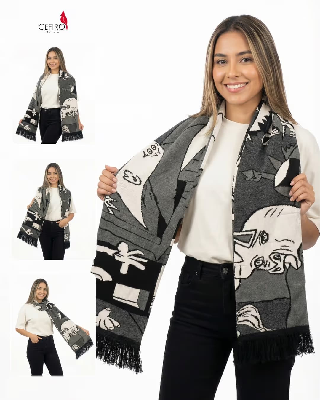 Bufanda Guernica tejida premium Cefiro Tejido diseño artistico