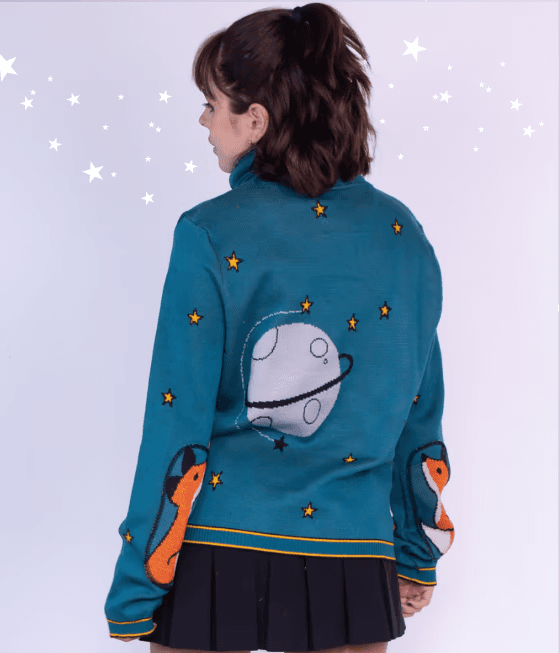 Parte posterior sueter Principito Telescopio diseño planeta tejido premium